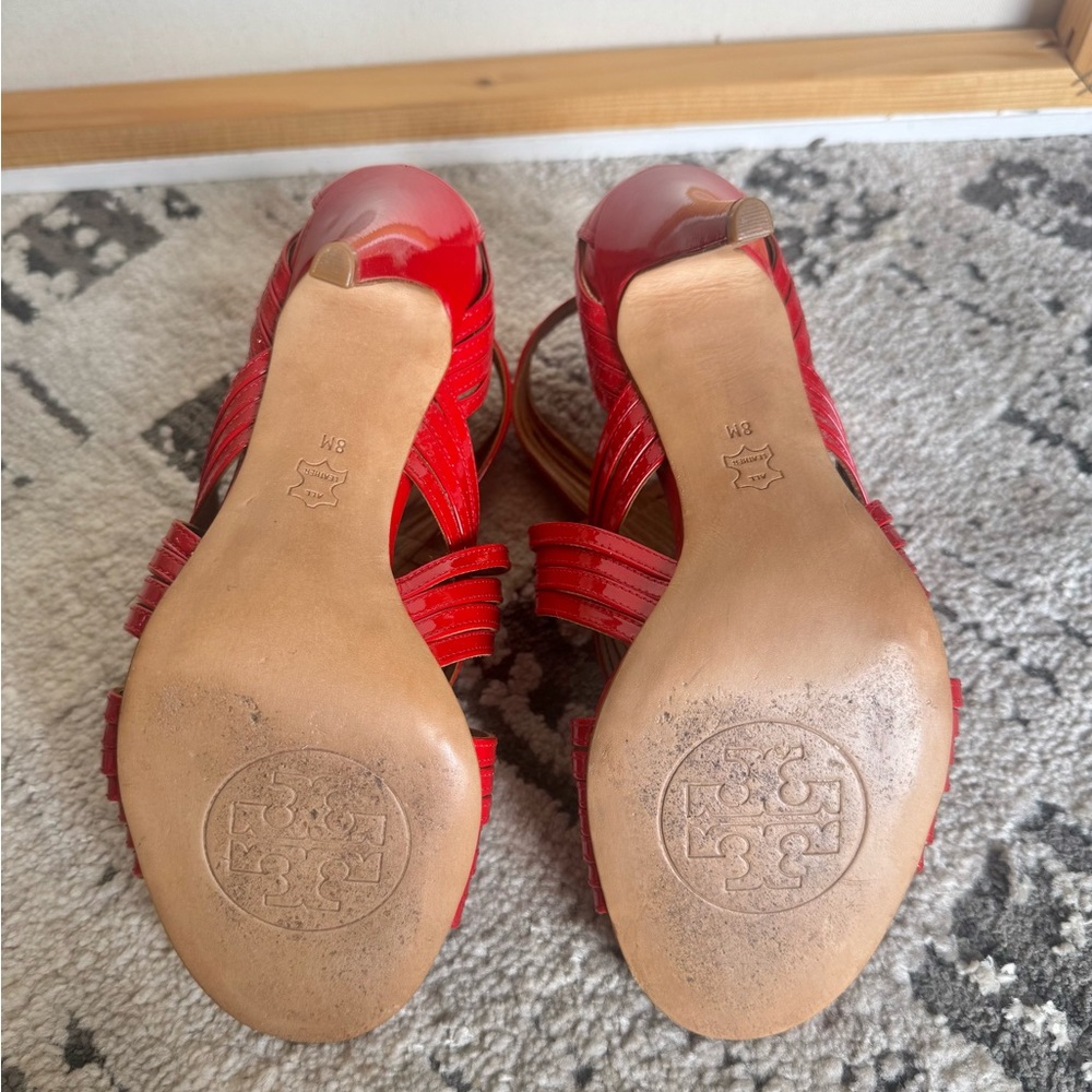 Tory Burch Vibrant Red Crisscross Heels - Picture 3 of 6